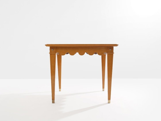 Image 1 of Maxime Old French eikenhouten speeltafel met messing details en groen suède, 1940