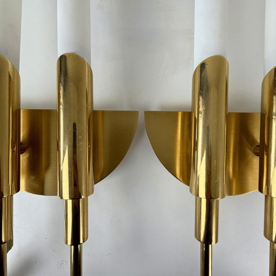 Image 1 of 2x design wandlamp Herbert Schmidt - messing, melkglas
