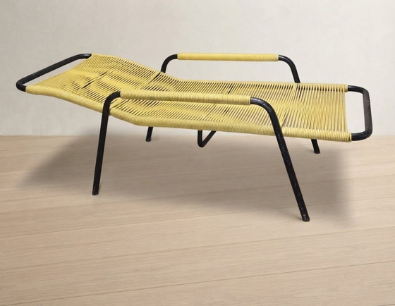 Poltrona Lounge Vintage Corda Gialla, Metallo Tubolare, Anni '70, 120 x 56 42 cm – Sedie a dondolo (photo 11 of 12)