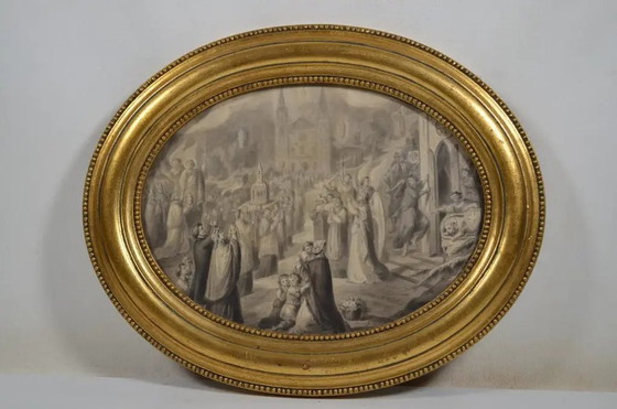 Early 19th Century French School "The Procession" Wash on Pencil Drawing – Paintings & Drawings, Paper (photo 2 of 11)