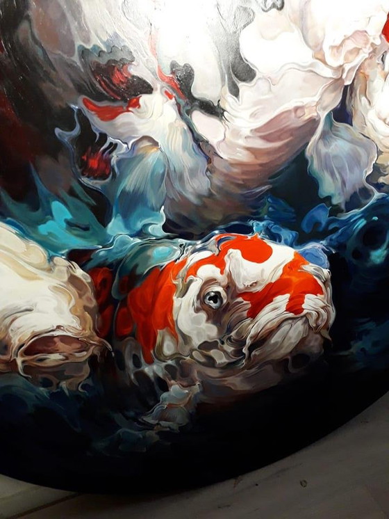 Image 1 of Gisela Vacca Koi painting round