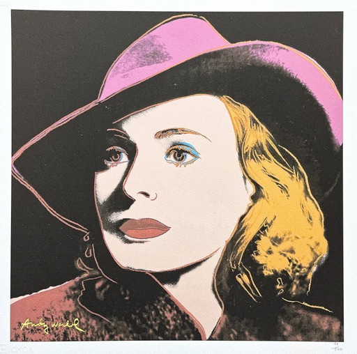 LIMITIERTE Andy Warhol CMOA Lithographie | Pop-Art-Porträt INGRID BERGMAN mit Hut