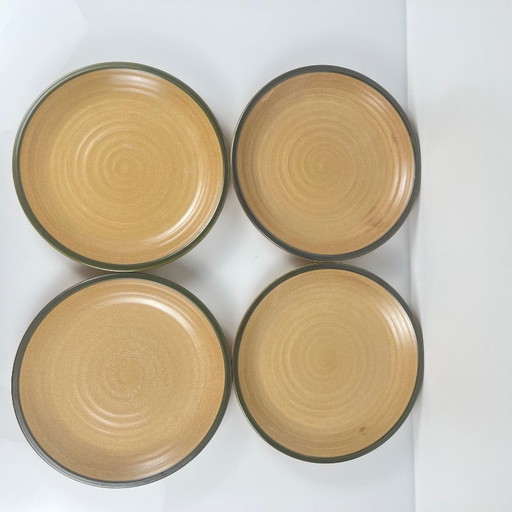 Set van 4 Salins-borden met groene rand, 20e eeuw