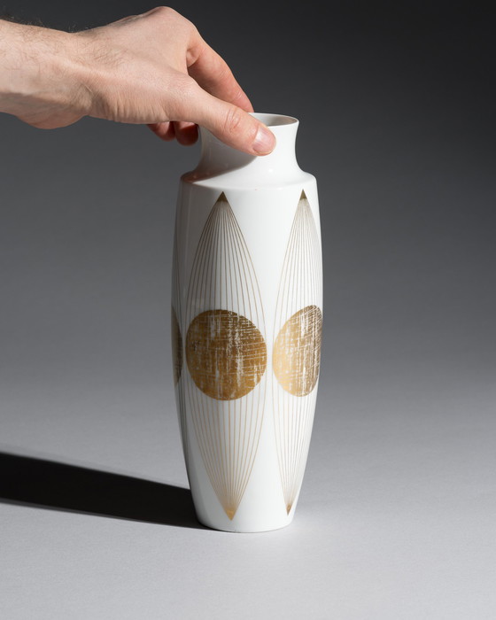 Image 1 of Fürstenberg E.A. Sunderman Vase Gold & White Porcelain West Germany Space-Age