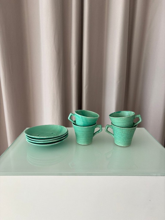 Set di 4 Tazzine e Piattini da Caffè Espresso in Ceramica Studio Verde Giada Vintage – Smaltato a Mano (photo 10 of 13)