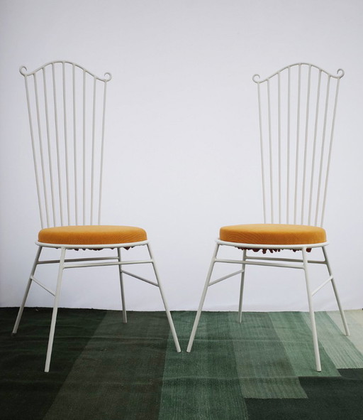 2 X Vintage Metal Garden Chair With Yellow Cushion