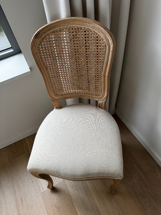 Eetkamerstoel hout met linnen afwerking, Maison du Monde, Eetkamerstoelen, Rotan, Crème, Klassiek (foto 2 van 6)