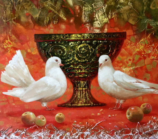 Dipinto ad olio originale "Ciotola dell'amore" – schilderijen tekeningen, Canvas