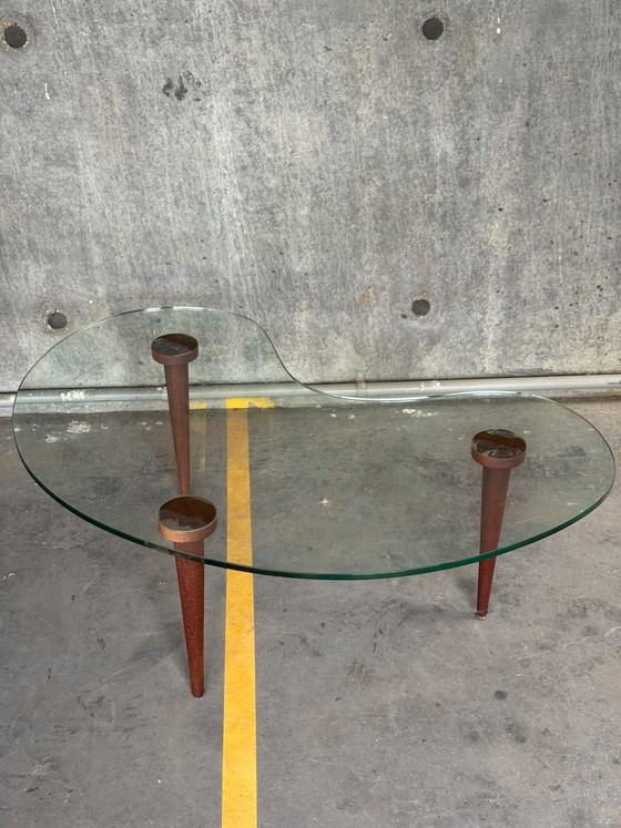 Vintage Nier-vormige Glazen Salontafel – Glass, Wood (photo 2 of 6)