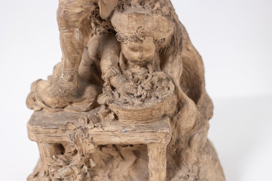 Rococo style terracotta sculpture, Children and Flowers. Circa 1850. – Ceramic (photo 10 of 11)