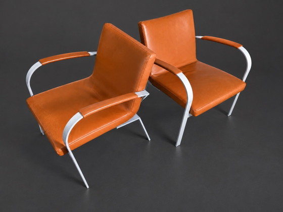2x Leolux Sentia Armchairs, Leather, Metal, Brown (photo 4 of 6)
