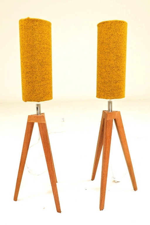 Paire de lampes jaune moutarde moderne design teak wood1960