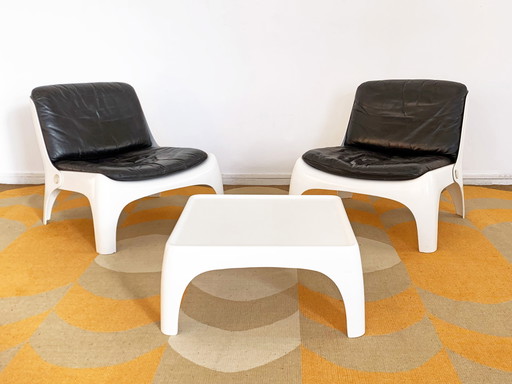 Vintage Space Age Ledersessel + Couchtisch-Set