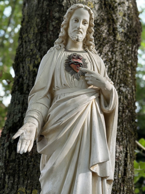 Große antike Herz-Jesu-Statue aus Gips – 105 cm – Bildhauerei, Other (photo 10 of 15)