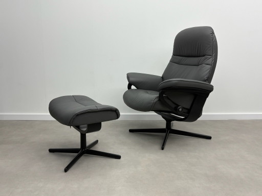 Stressless Sunrise Cross Verstellbarer relaxsessel + Hocker Grau Neuwertig!