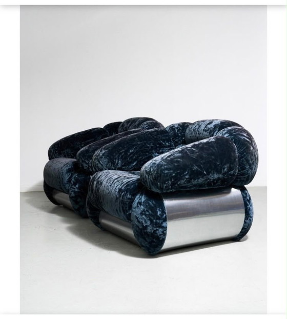 Sofas Vintage Adriano Piazzesi – Canapé + 2 Fauteuils – Velvet (photo 6 of 7)