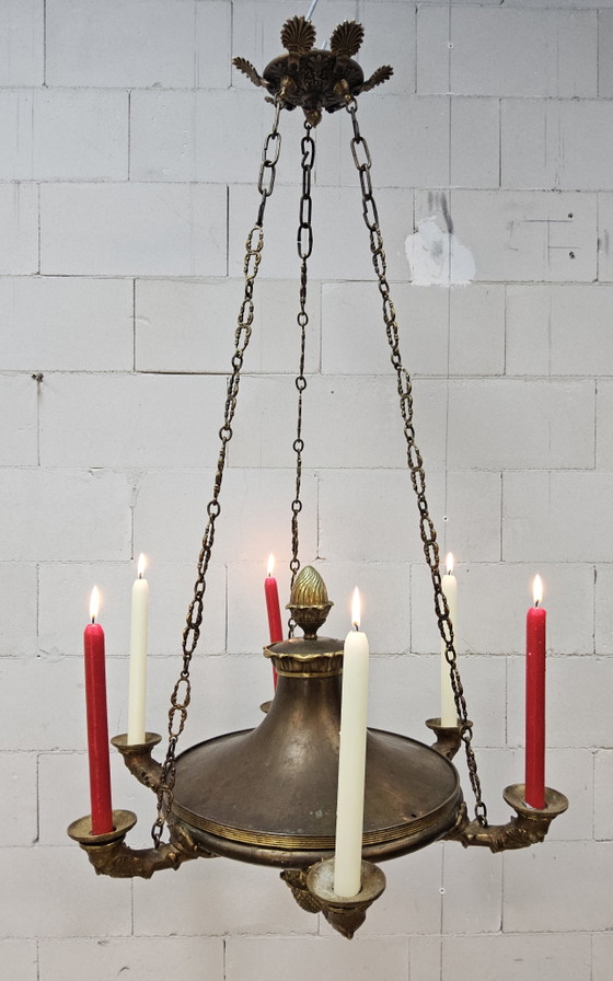 Image 1 of Antieke Franse Neo Renaissance / Henri 2 Greenman Kaars kroonluchter (Empire / Napoleon stijl)  kaars kandelaar 