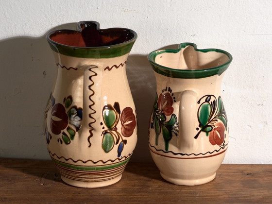Pair of Vintage Glazed Ceramic Jugs, Central Europe, circa 1950 #1, Crockery, Red (photo 6 of 11)