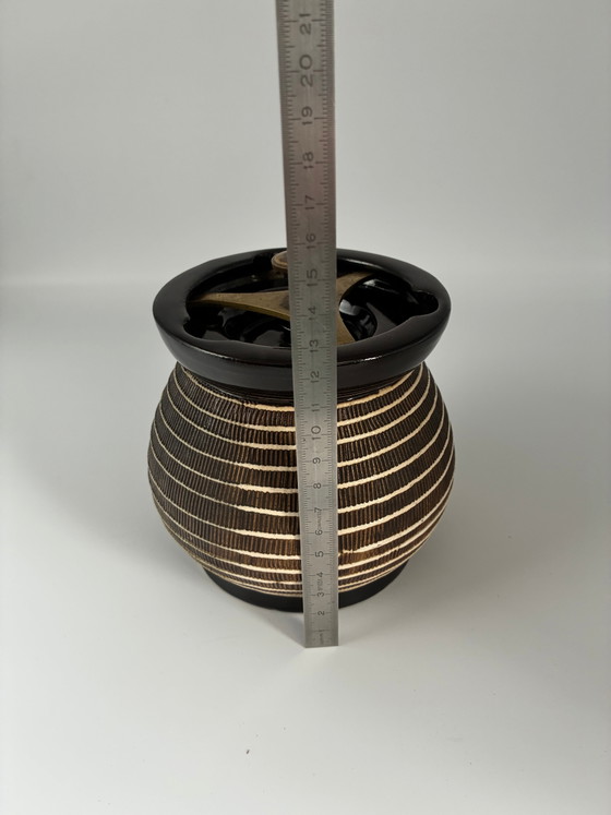 Vintage Oriental Tobacco Jar with Press - Signed Ceramic - 1950s – Decorative Objects, Mid Century Modern (photo 5 of 8)