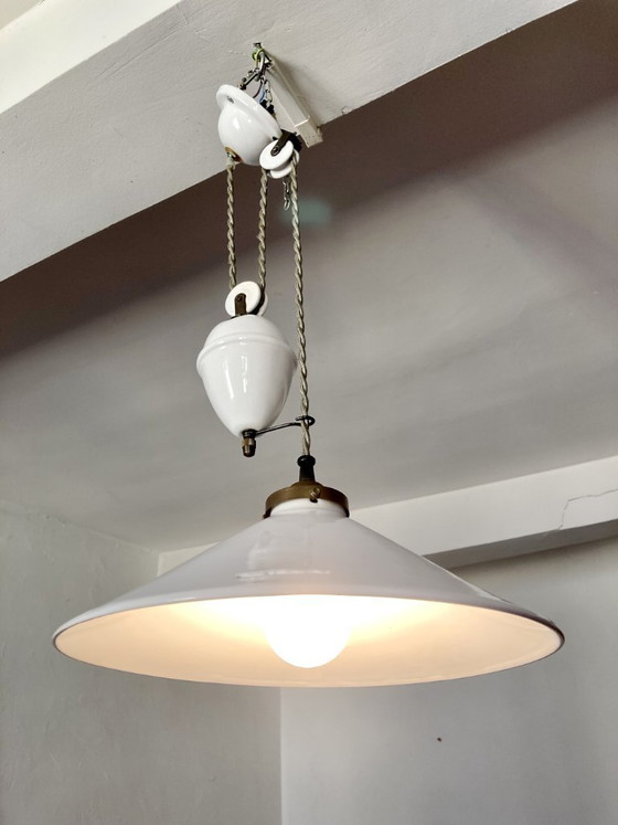 Image 1 of Weiße, glasierte Keramik-Pendelleuchte mit verstellbarer Höhe von The French House