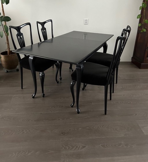 Set da pranzo Queen Ann, tavolo da pranzo estensibile con 4 sedie