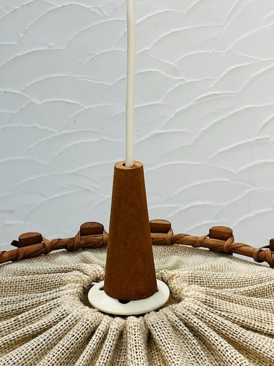 Image 1 of Scandinavian pendant light made of wood and jute canvas
