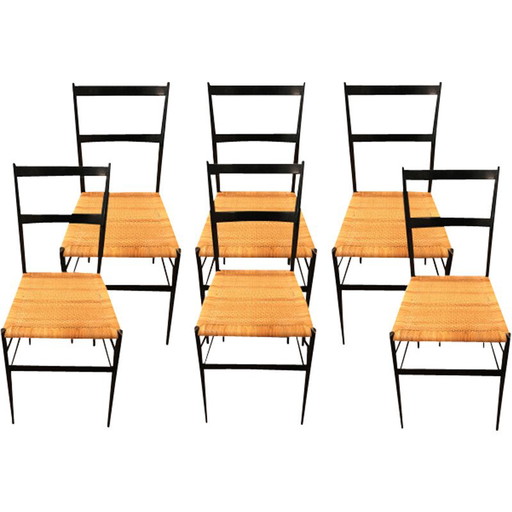 Set di 6 sedie vintage Superleggera in frassino laccato nero di Gio Ponti per Cassina, Italia 1955