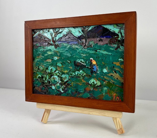 Original Oil Painting Summer Houses Landscape The city and the soul of the village