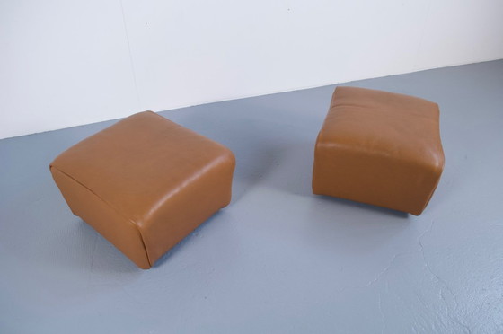 Image 1 of PAR DE REPOSAPIÉS/PUFS DE CUERO MARRÓN DS-47 DE SEDE PUBLISHER, DÉCADA DE 1970