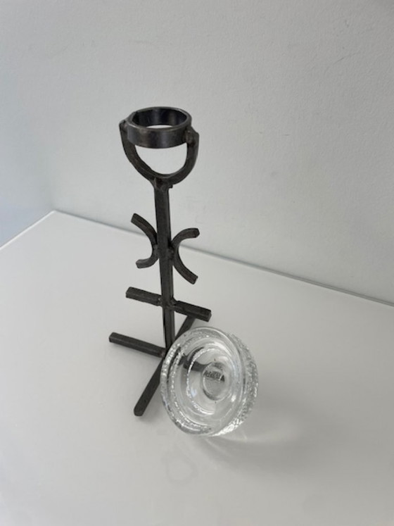 Image 1 of Rare vintage Brutalist candlestick – wrought iron & glass