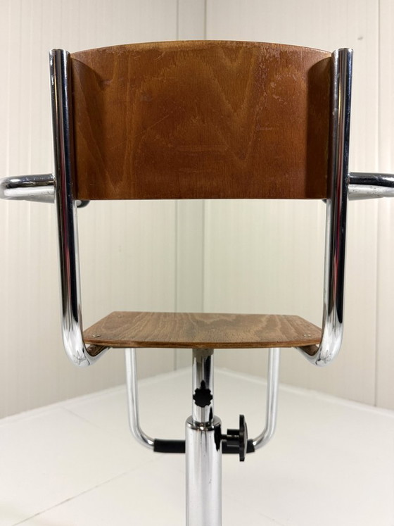 Eca tubular frame barber chair for children 1950s, Swivel chairs, Wood, Chrome, Brown (photo 5 of 8)
