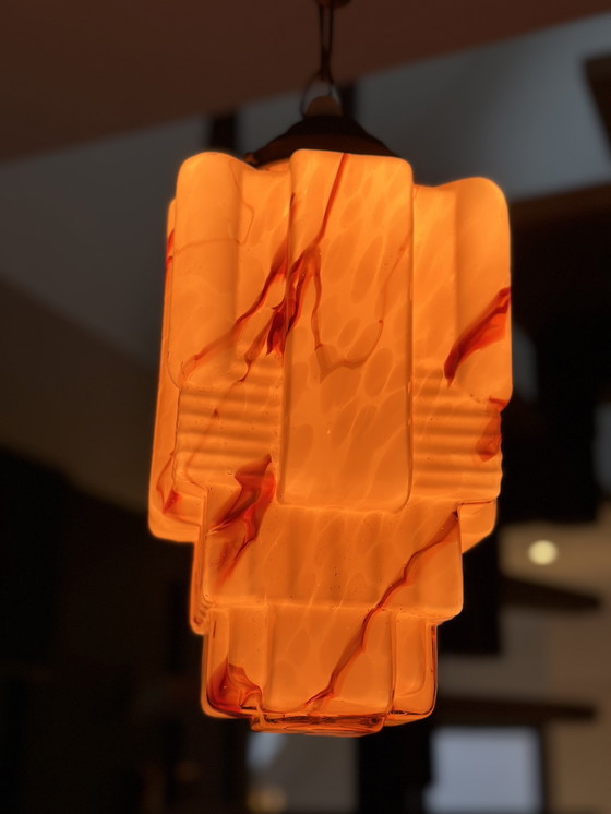 Image 1 of Lampada a sospensione Art Déco – Vetro marmorizzato scultoreo, anni '30-'40
