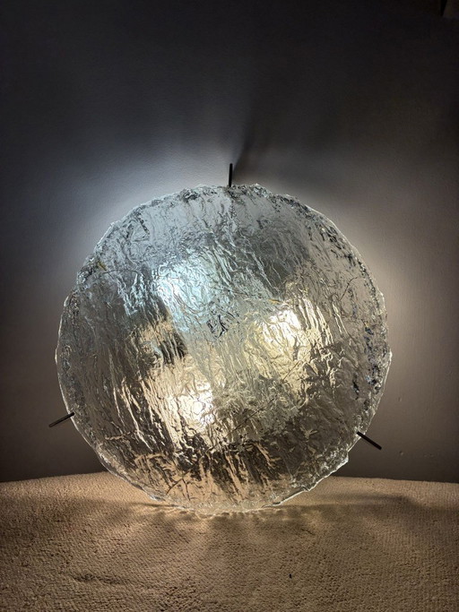 Kaiser Leuchten IJsglaas Plafondlamp met Chromen Houders, 40 cm, jaren 70
