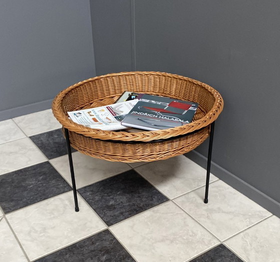 Image 1 of Wicker round magazine basket 1970s