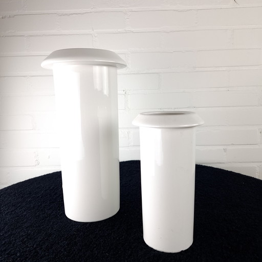 Set of 2 vintage vases white ceramic flora ceramic 70s