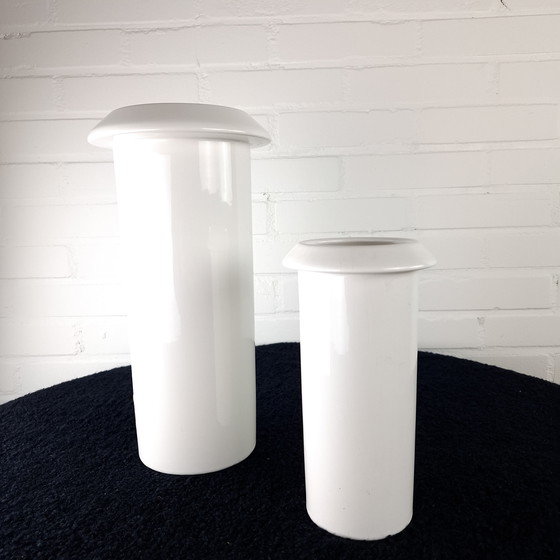Image 1 of Set of 2 vintage vases white ceramic flora ceramic 70s