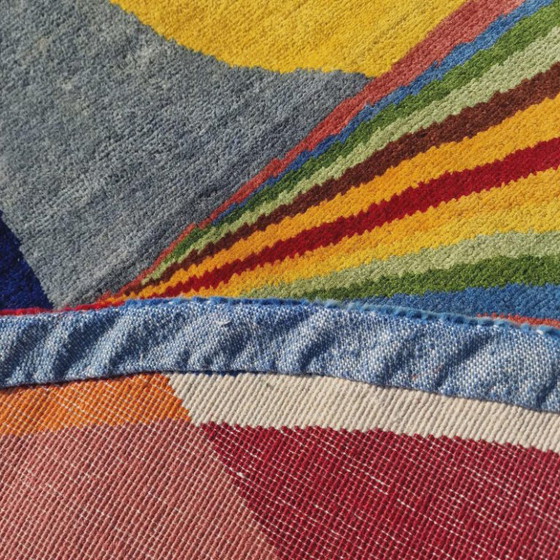 Robert Delaunay Inspired Round Rug – Hand-Knotted Silk Wool, 215cm Square Art Carpet – Tapis (photo 8 of 9)