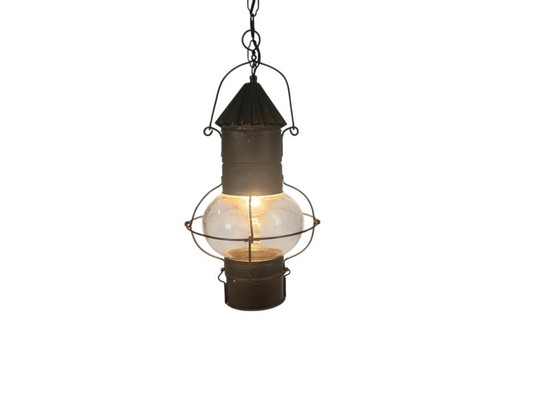 Image 1 of Lampada da nave - Lampada a petrolio - Lampada a sospensione - Rame - Vetro - Anni '50