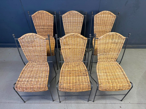 Sillas de mimbre de Frederick Weinberg, década de 1960, juego de 6 – eetkamerstoelen, Metal, Wicker (photo 2 of 9)