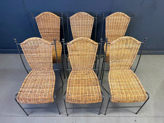 Sillas de mimbre de Frederick Weinberg, década de 1960, juego de 6 – Sillas de comedor, Metal, Wicker (photo 2 of 9)