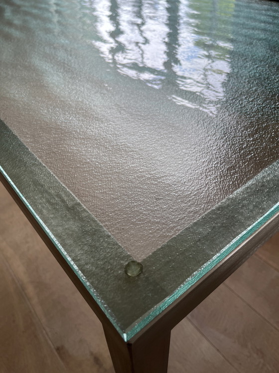 Image 1 of Stainless Steel Dining Table Metaform S-16. Stainless steel frame with raw glass top 200x90