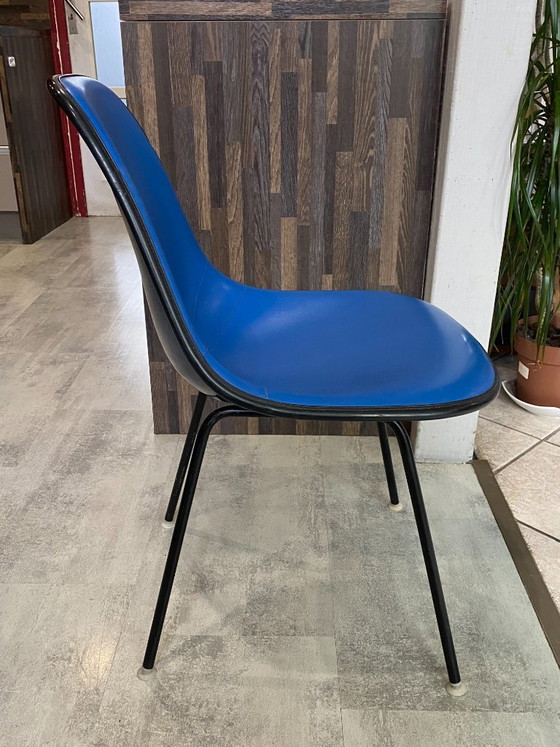 Image 1 of DSX chair, blue fiberglass, vinyl upholstery, Eames Herman Miller vintage 70s