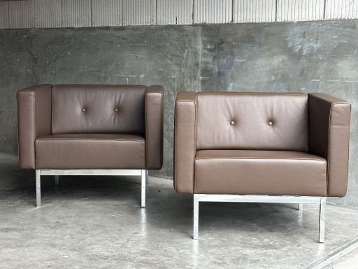 Artifort 070 Fauteuil, Kho Liang Ie, Bruin Leer, Chroom Onderstel – Leather