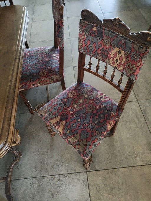 Antique Dining Table With Six Renaissance Chairs