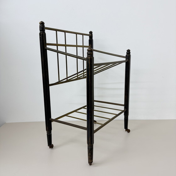 Image 1 of Vintage Wooden Magazine Rack with Brass Details, 1950's