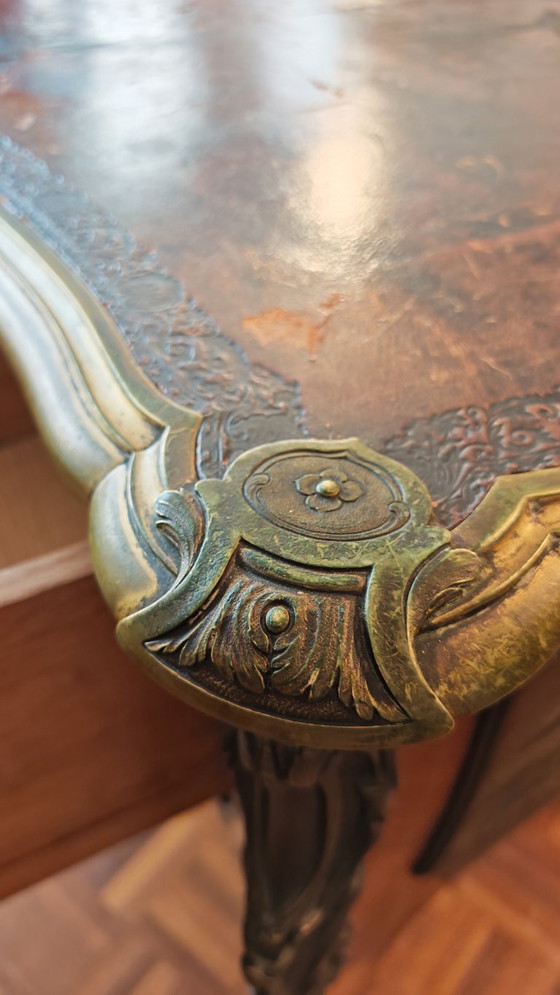 Image 1 of Groot Louis XV-bureau in chinoiserie en palissanderhout - zeldzaam stuk
