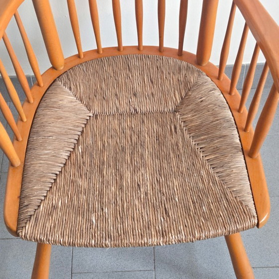 Image 1 of FAUTEUIL VINTAGE DE ARNO LAMBRECHT POUR WKS MOBEL 1950 EN HETRE & JONC 50S 1950S