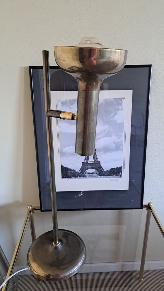 Vintage gold-colored metal table desk lamp adjustable head, Table lamps (photo 7 of 12)