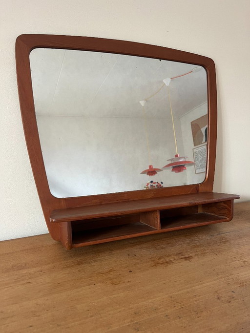 Vintage Danish teak mirror with 2 compartments