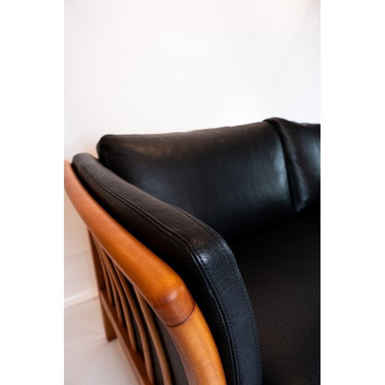 Image 1 of Vintage 2-seater sofa upholstered in black leather, Denmark 2002